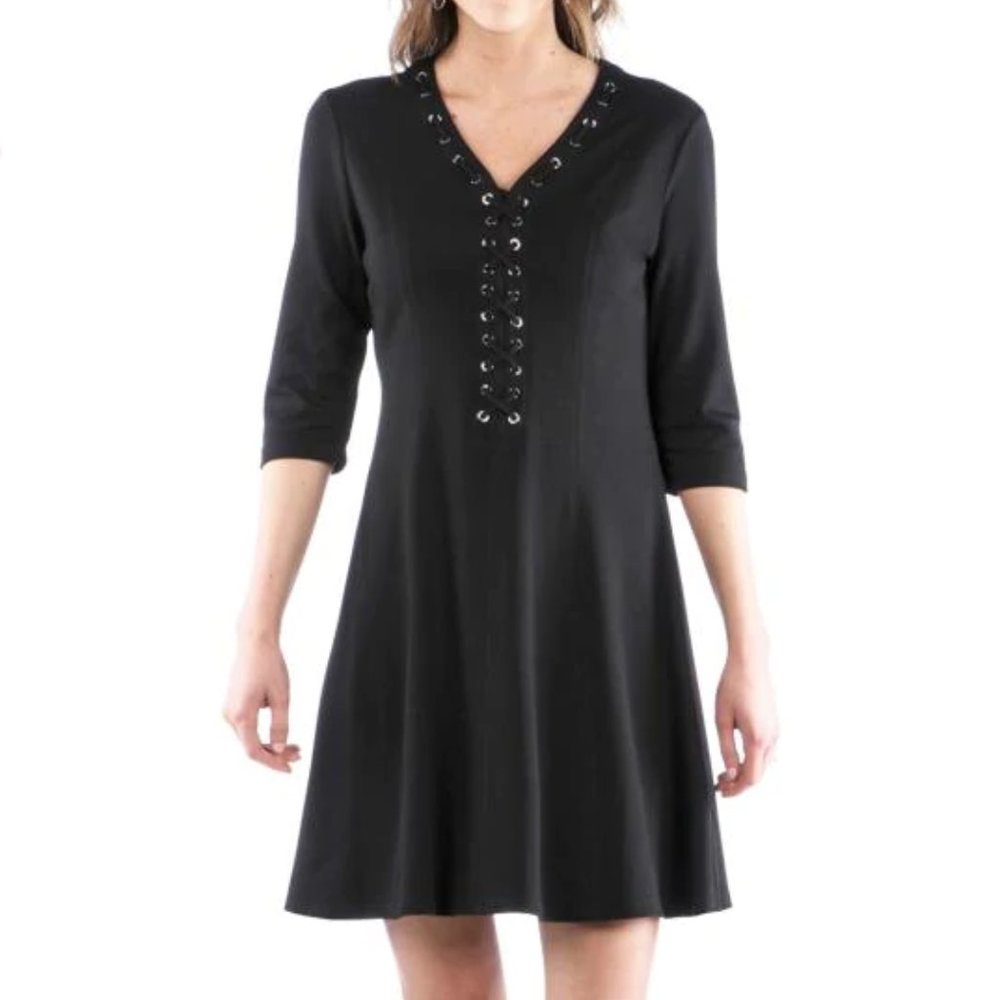 A Line Lace-Up V Neck Dress